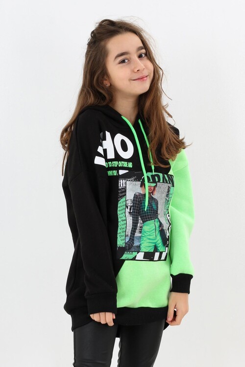 Kız Çocuk Baskılı Tunik Sweatshirt 9-12 Yaş 14146