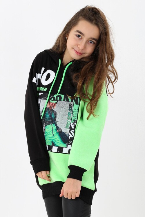 Kız Çocuk Baskılı Tunik Sweatshirt 9-12 Yaş 14146