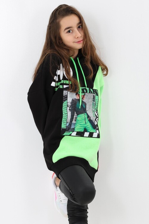 Kız Çocuk Baskılı Tunik Sweatshirt 9-12 Yaş 14146