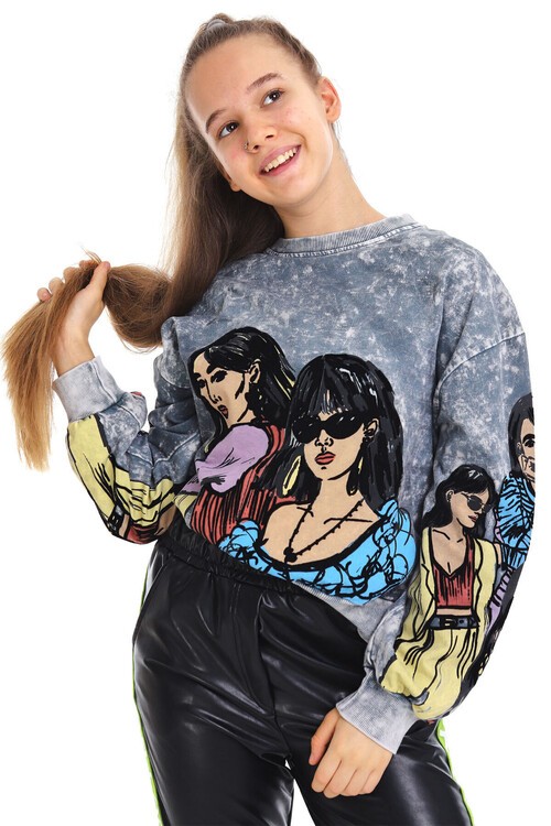 Kız Çocuk Batik Baskılı Sweatshirt 10-15 Yaş 13990