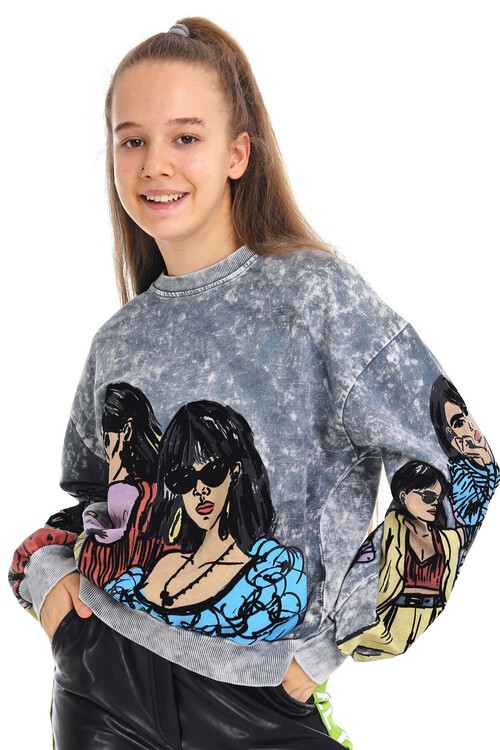 Kız Çocuk Batik Baskılı Sweatshirt 10-15 Yaş 13990