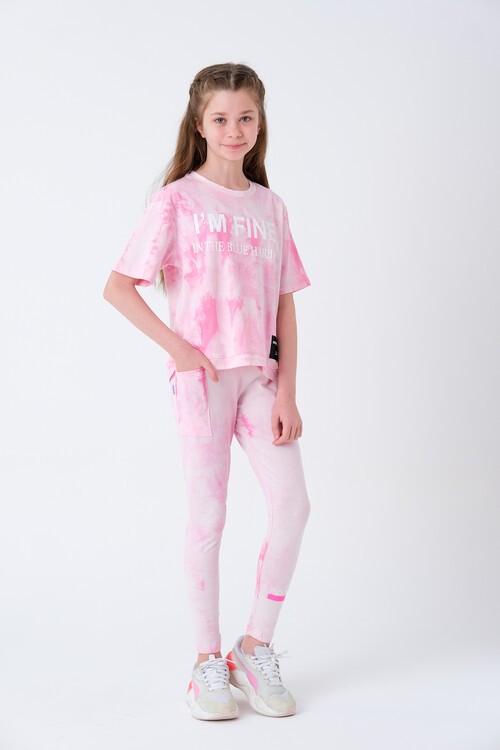 Kız Çocuk Batik Desenli Taytlı Takım 7-14 Yaş 13845