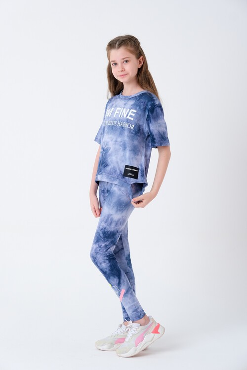 Kız Çocuk Batik Desenli Taytlı Takım 7-14 Yaş 13845