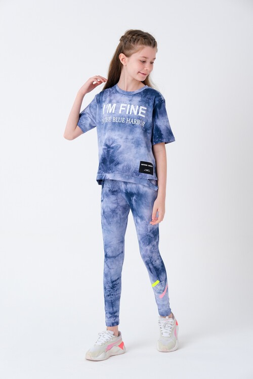 Kız Çocuk Batik Desenli Taytlı Takım 7-14 Yaş 13845