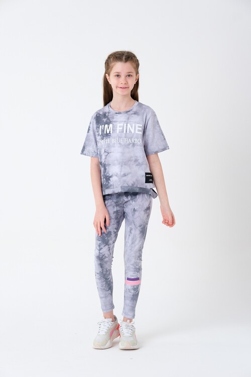 Kız Çocuk Batik Desenli Taytlı Takım 7-14 Yaş 13845