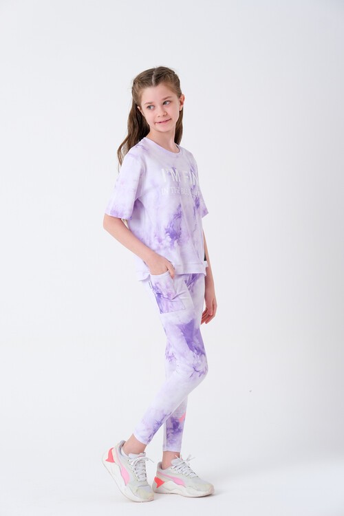 Kız Çocuk Batik Desenli Taytlı Takım 7-14 Yaş 13845