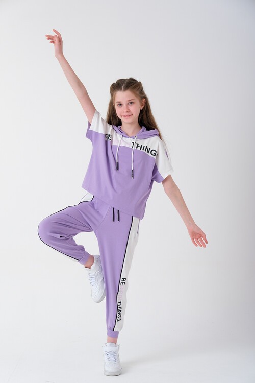 Kız Çocuk Bloklu Baskılı Yazlık Takım 7-14 Yaş 13864