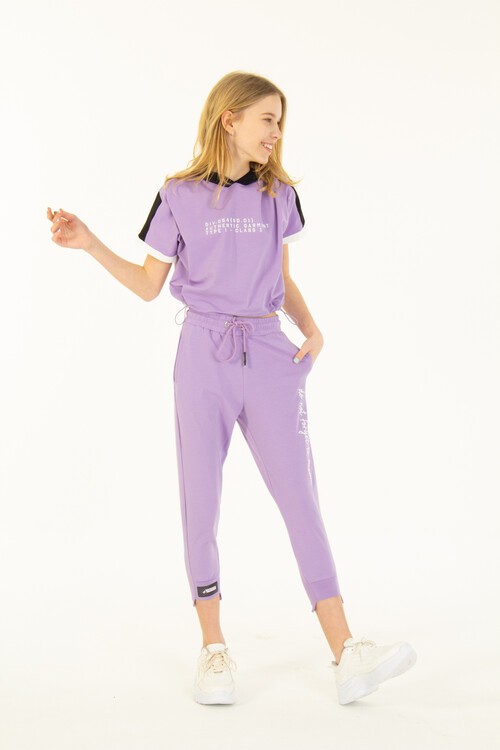 Kız Çocuk Bloklu Kapüşonlu Yazlık Takım 8-14 Yaş 13870