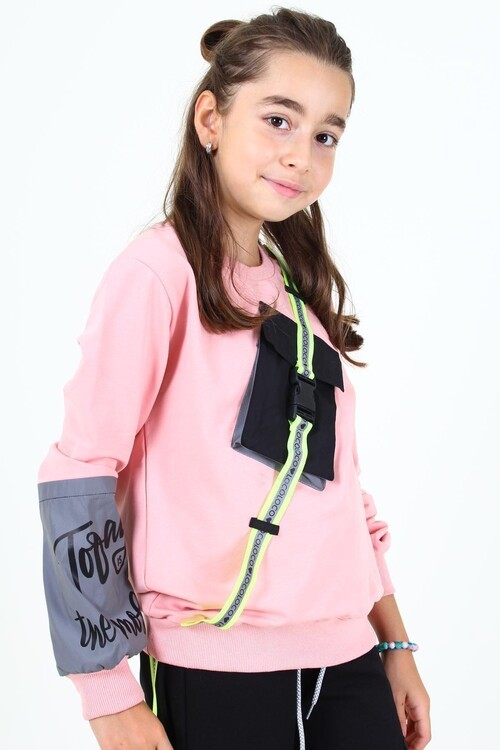 Kız Çocuk Çantalı Şeritli Sweatshirt 10-14 Yaş 14047