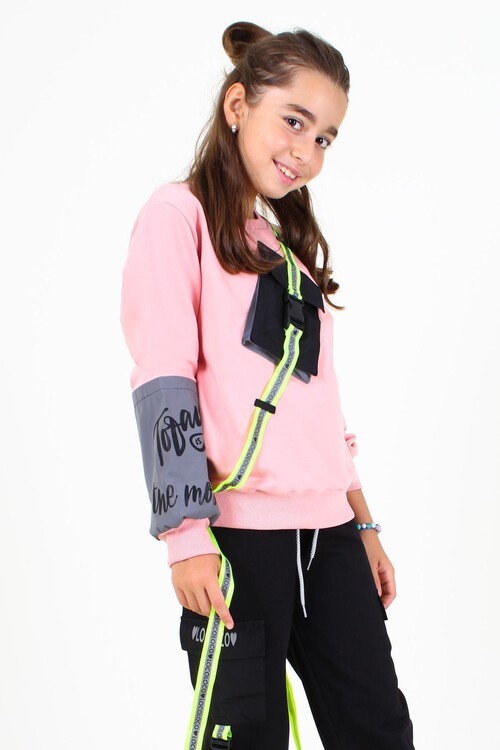 Kız Çocuk Çantalı Şeritli Sweatshirt 10-14 Yaş 14047