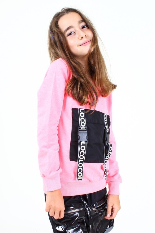 Kız Çocuk Çantalı Şeritli Sweatshirt 9-14 Yaş 14177