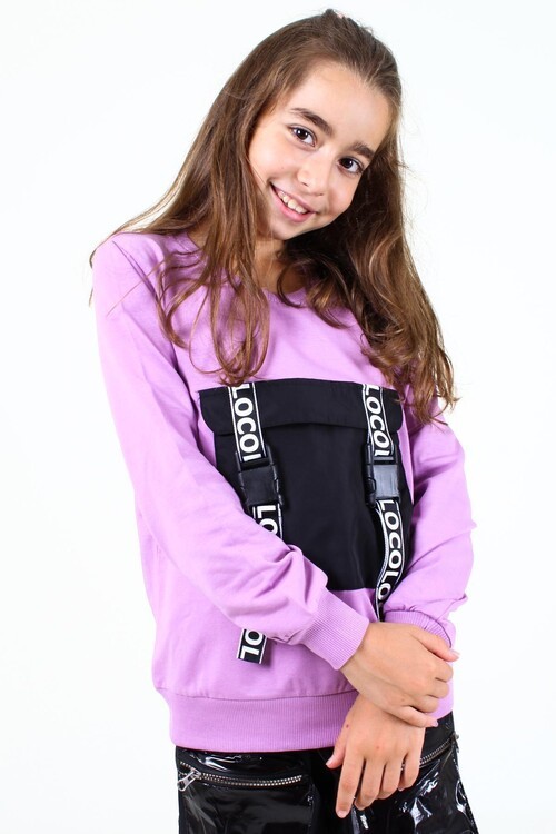 Kız Çocuk Çantalı Şeritli Sweatshirt 9-14 Yaş 14177