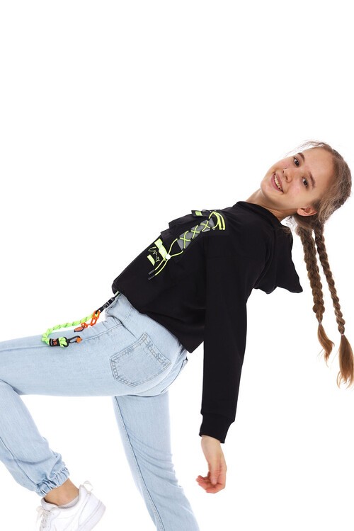 Kız Çocuk Cep Detaylı Kapşonlu Sweatshirt 10-15 Yaş 14161