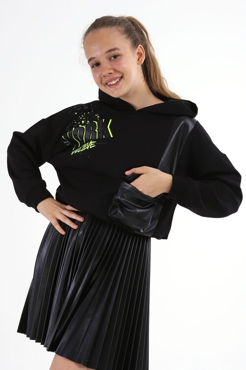 Kız Çocuk Cepli Kapşonlu Sweatshirt 10-15 Yaş 13991