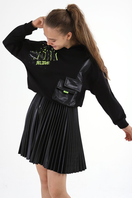 Kız Çocuk Cepli Kapşonlu Sweatshirt 10-15 Yaş 13991