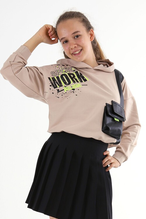 Kız Çocuk Cepli Kapşonlu Sweatshirt 10-15 Yaş 13991