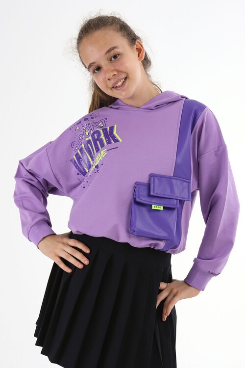 Kız Çocuk Cepli Kapşonlu Sweatshirt 10-15 Yaş 13991