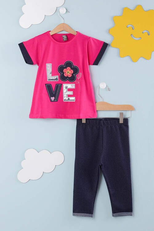 Kız Çocuk Çiçek Nakışlı Kaprili Takım 2-9 Yaş 13938