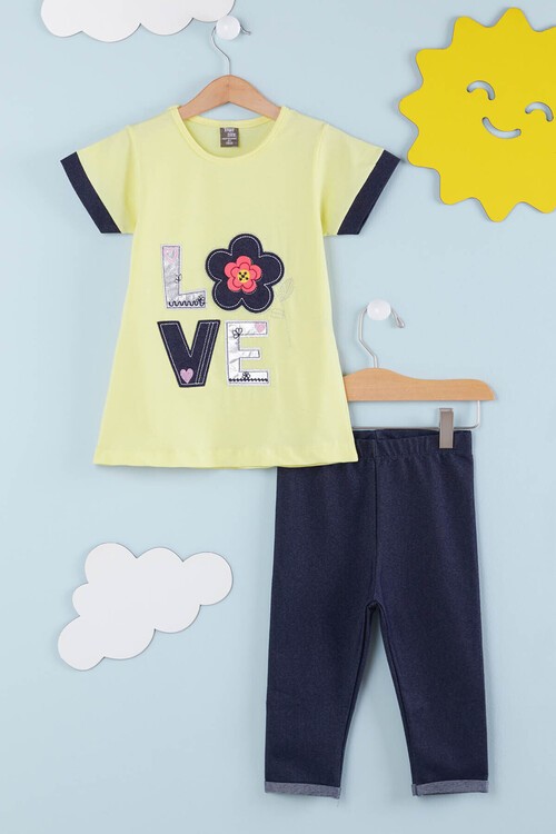 Kız Çocuk Çiçek Nakışlı Kaprili Takım 2-9 Yaş 13938