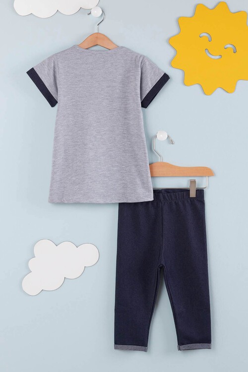 Kız Çocuk Çiçek Nakışlı Kaprili Takım 2-9 Yaş 13938