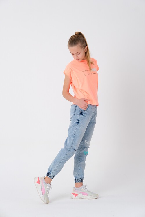 Kız Çocuk Denim Jean Eskitme Pantolon 7-12 13892