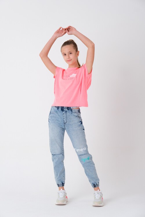 Kız Çocuk Denim Jean Eskitme Pantolon 7-12 13892