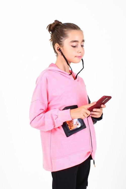 Kız Çocuk Deri Detaylı Kulaklı Sweatshirt 9-12 Yaş 14042