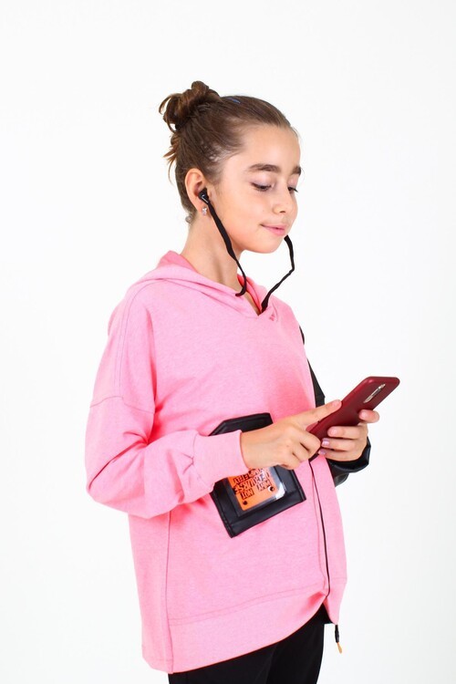 Kız Çocuk Deri Detaylı Kulaklı Sweatshirt 9-12 Yaş 14042