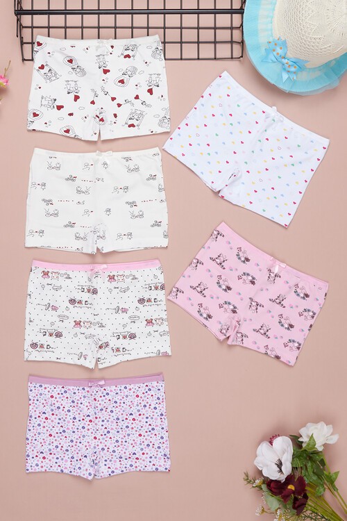 Kız Çocuk Desenli 6lı Boxer Seti 1-10 Yaş 14283