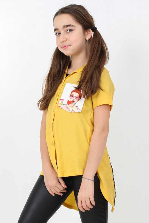 Kız Çocuk Digital Baskılı Gömlek 8-14 Yaş 13930