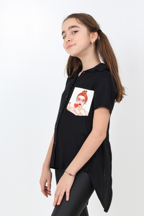 Kız Çocuk Digital Baskılı Gömlek 8-14 Yaş 13930