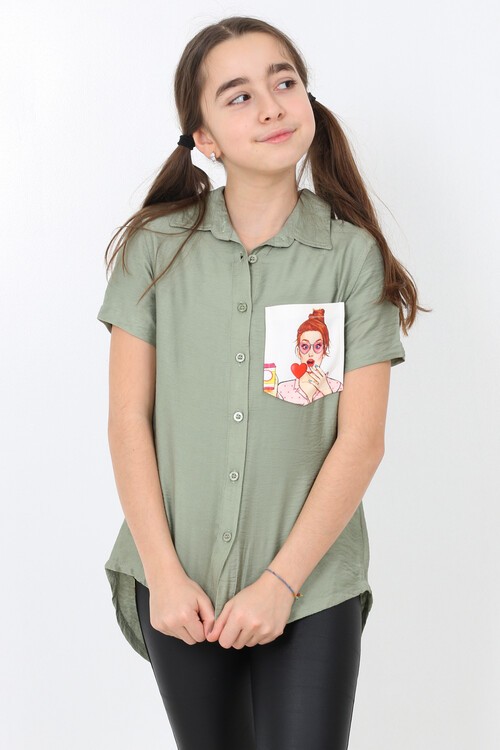 Kız Çocuk Digital Baskılı Gömlek 8-14 Yaş 13930