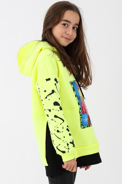 Kız Çocuk Digital Baskılı Kapşonlu Sweatshirt 14053