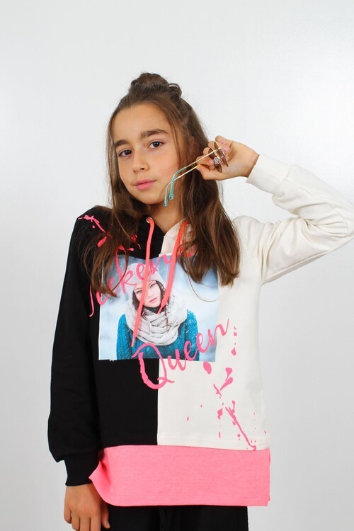 Kız Çocuk Dijital Baskılı Kapşonlu Sweatshirt 9-14 Yaş 13996