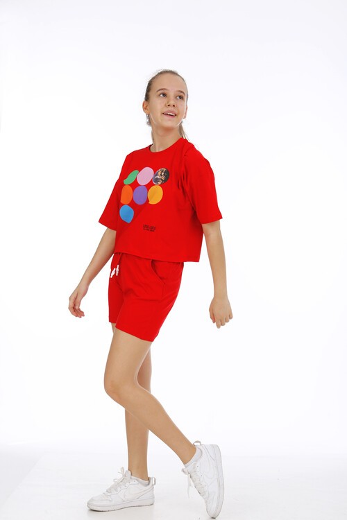 Kız Çocuk Dünya Baskılı Şortlu Takım 10-15 Yaş 13941