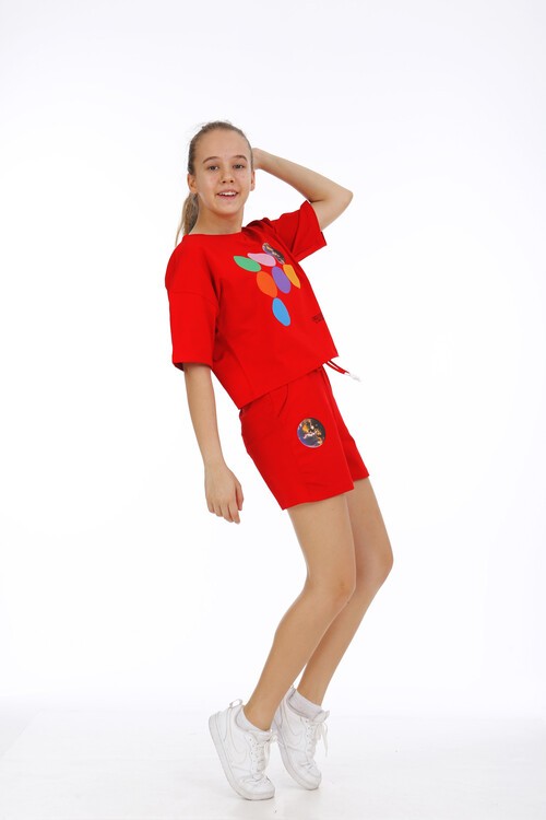 Kız Çocuk Dünya Baskılı Şortlu Takım 10-15 Yaş 13941