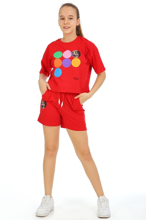 Kız Çocuk Dünya Baskılı Şortlu Takım 10-15 Yaş 13941