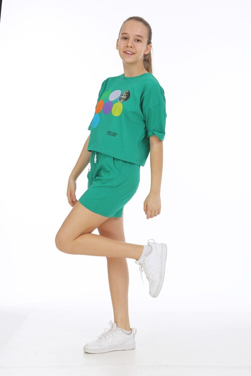 Kız Çocuk Dünya Baskılı Şortlu Takım 10-15 Yaş 13941