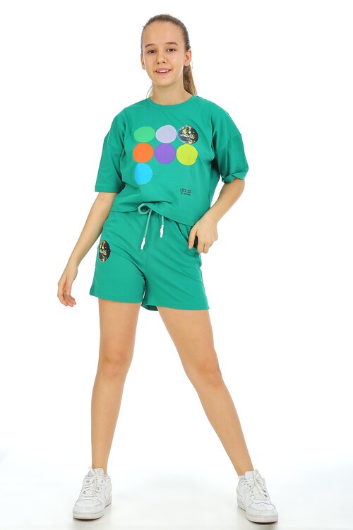 Kız Çocuk Dünya Baskılı Şortlu Takım 10-15 Yaş 13941