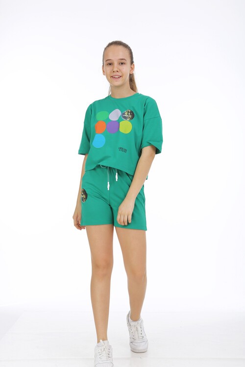 Kız Çocuk Dünya Baskılı Şortlu Takım 10-15 Yaş 13941