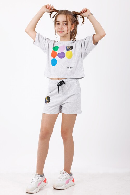 Kız Çocuk Dünya Baskılı Şortlu Takım 10-15 Yaş 13941