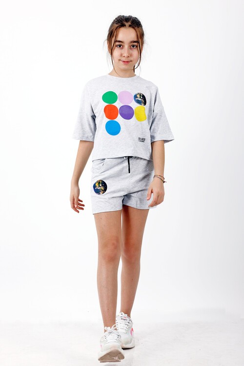 Kız Çocuk Dünya Baskılı Şortlu Takım 10-15 Yaş 13941