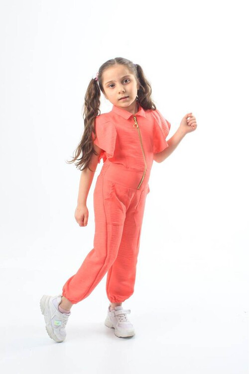 Kız Çocuk Fermuarlı Tulum 4-12 Yaş 13833