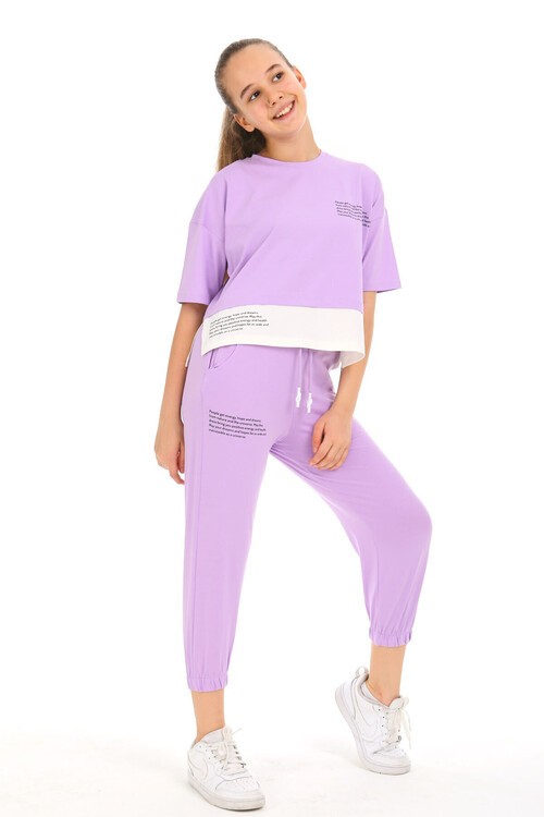 Kız Çocuk Garnili Baskılı Takım 10-15 Yaş 13858