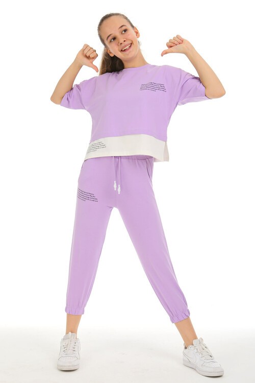 Kız Çocuk Garnili Baskılı Takım 10-15 Yaş 13858