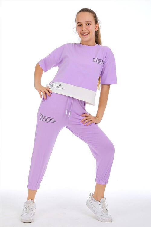 Kız Çocuk Garnili Baskılı Takım 10-15 Yaş 13858