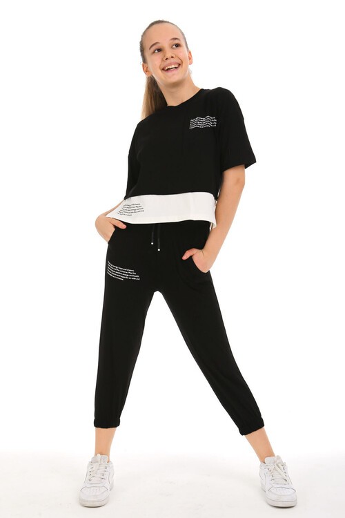 Kız Çocuk Garnili Baskılı Takım 10-15 Yaş 13858