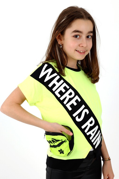 Kız Çocuk Garnili Yarasa Kol Tshirt 10-15 Yaş 13982