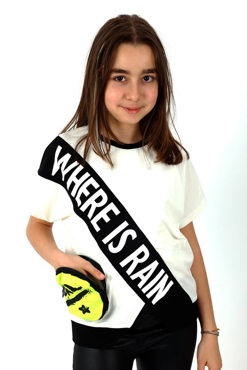 Kız Çocuk Garnili Yarasa Kol Tshirt 10-15 Yaş 13982