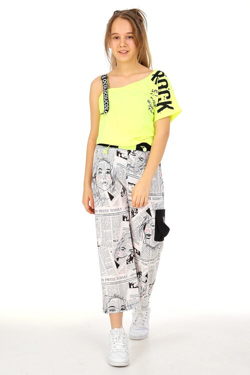 Kız Çocuk Gazete Baskılı Kaprili Takım 10-15 Yaş 13863